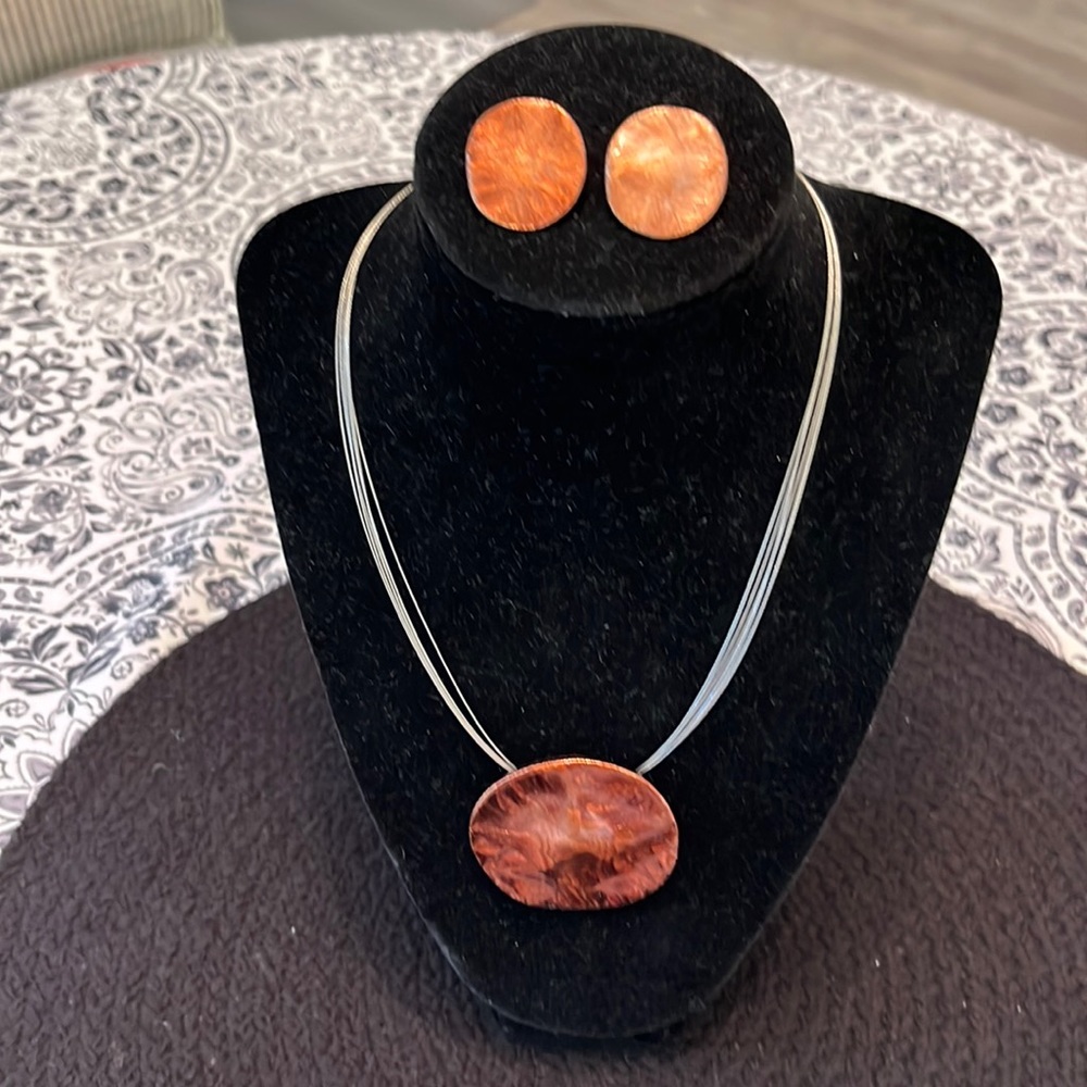 Chico’s Copper Colored Metal Pendant and Matching Earrings